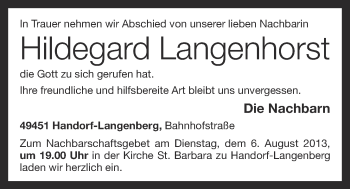 Anzeige von Hildegard Langenhorst von OM-Medien